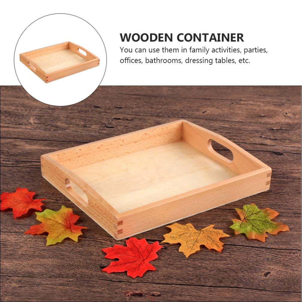 Kisangel Wooden Storage Tray Kids Toy Box Tray Serving Tray with Handle Multi Use Storage Plate Board for Tea Food Makeup Items Sundries Size M