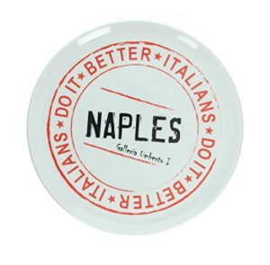 tognana porcelain italian style pizza plate, naples, 13-inch, white, red, black