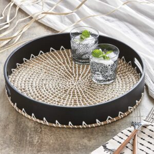 TAG Sierra Serving Tray Round Serving Plate Made of Handwoven Seagrass and Bamboo Cream