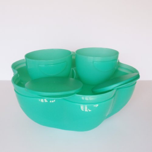 Tupperware Chip N Dip Set with Dip Bowls 1.5 Gallon Laguna Green