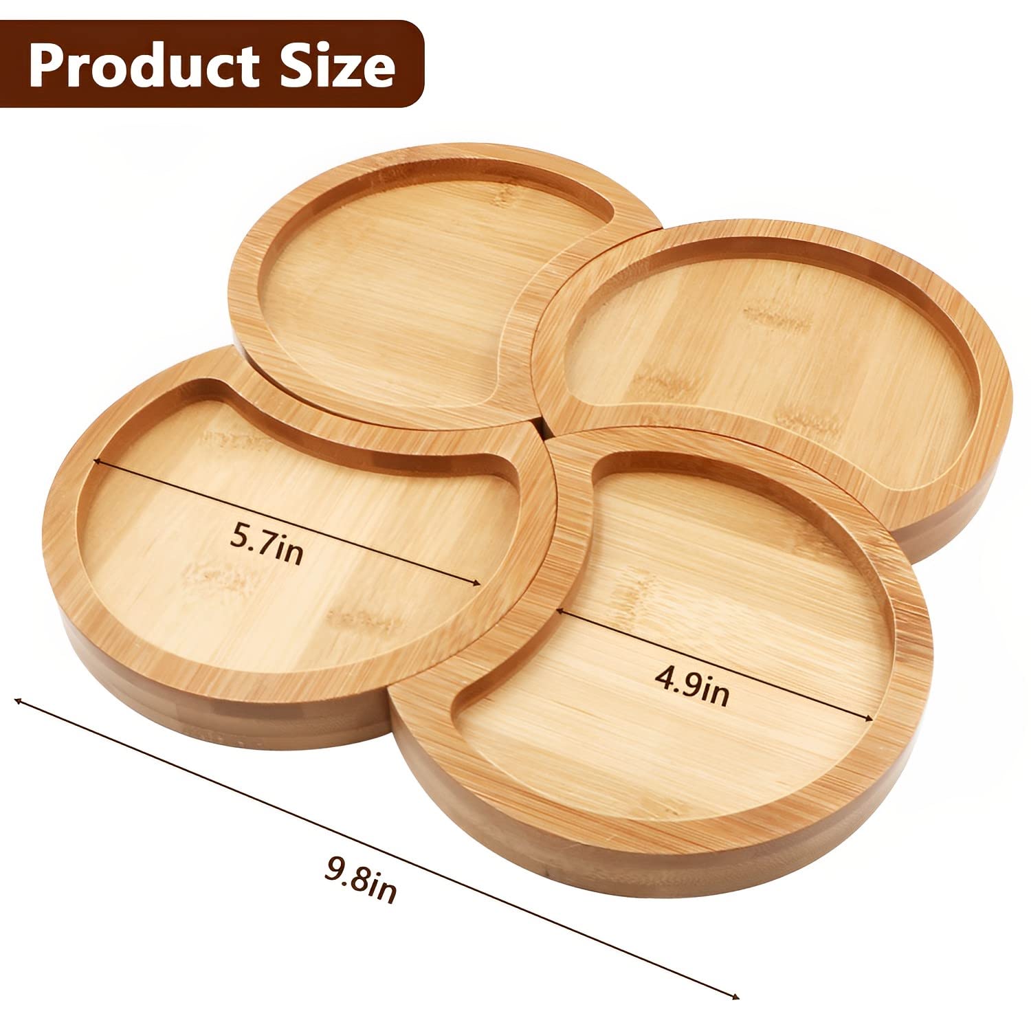 Bamboo Serving Trays, 4pcs Arc Moons Design, Organizer for Snack, Dessert Platters, Jewelry Accessories, ect. Perfect for Kitchen Countertop Home Party Decor 9.8" x 5.7"