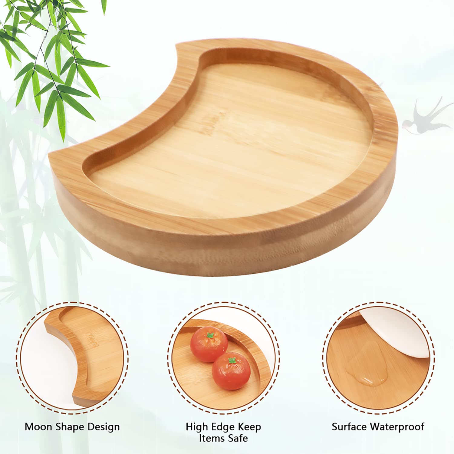 Bamboo Serving Trays, 4pcs Arc Moons Design, Organizer for Snack, Dessert Platters, Jewelry Accessories, ect. Perfect for Kitchen Countertop Home Party Decor 9.8" x 5.7"