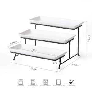 YHOSSEUN 3 Tier Serving Stand Tiered Serving Stand + Tierd Serving Bowl Set Porcelain Chip and Dip Serving Set