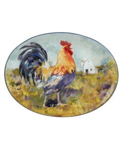 certified international rooster meadow oval platter, 16" x 12" x 1.25", large, multicolor