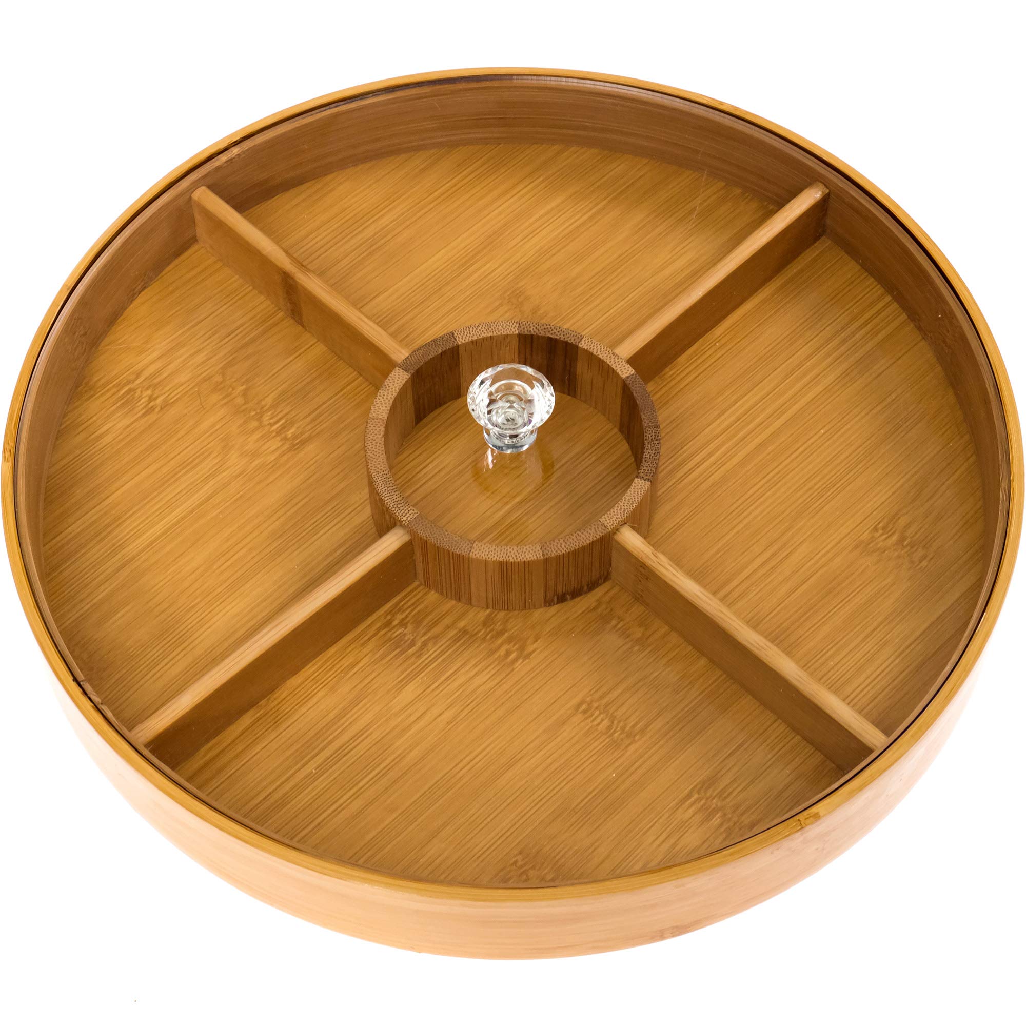 Divided Serving Tray - Bamboo with Acrylic Glass Lid - Appetizer Party Platter - Perfect for Serving Dishes, Serving Platters, Chip and Dip Tray, Veggie Tray, Or Taco Toppings Serving Tray Circle 12"