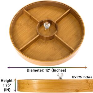Divided Serving Tray - Bamboo with Acrylic Glass Lid - Appetizer Party Platter - Perfect for Serving Dishes, Serving Platters, Chip and Dip Tray, Veggie Tray, Or Taco Toppings Serving Tray Circle 12"
