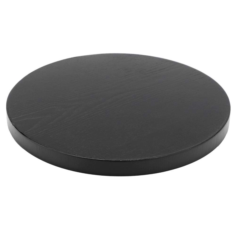 Food Serving Tray Wooden Round Anti-Slip Black Tea Tray Serving Table for Home Shop Office Bar Use(30cm)