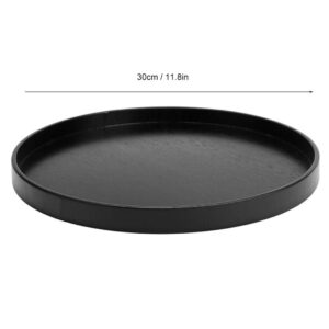 Food Serving Tray Wooden Round Anti-Slip Black Tea Tray Serving Table for Home Shop Office Bar Use(30cm)