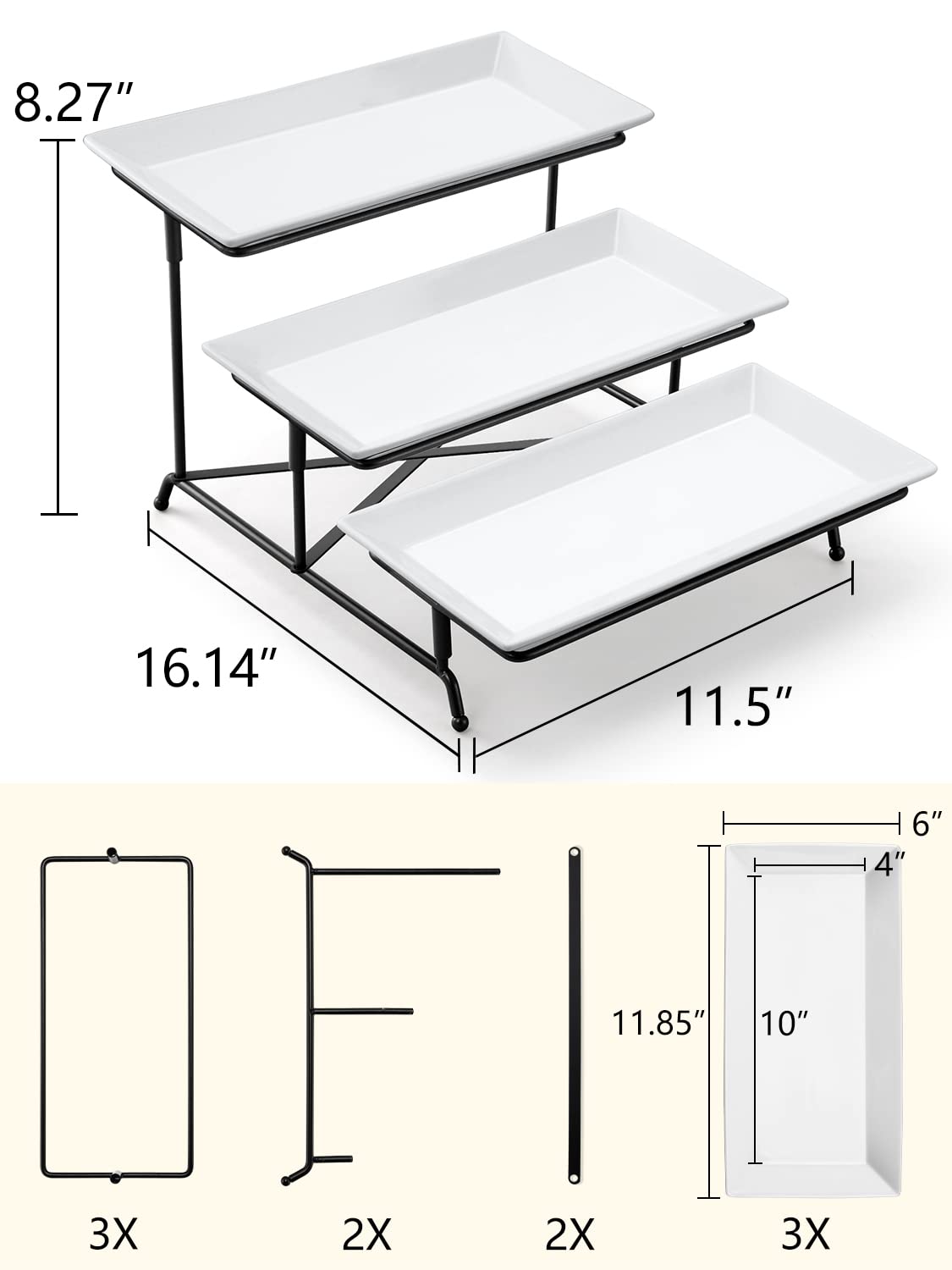 Yedio 12 Inch and 14 Inch 3 Tier Serving Tray