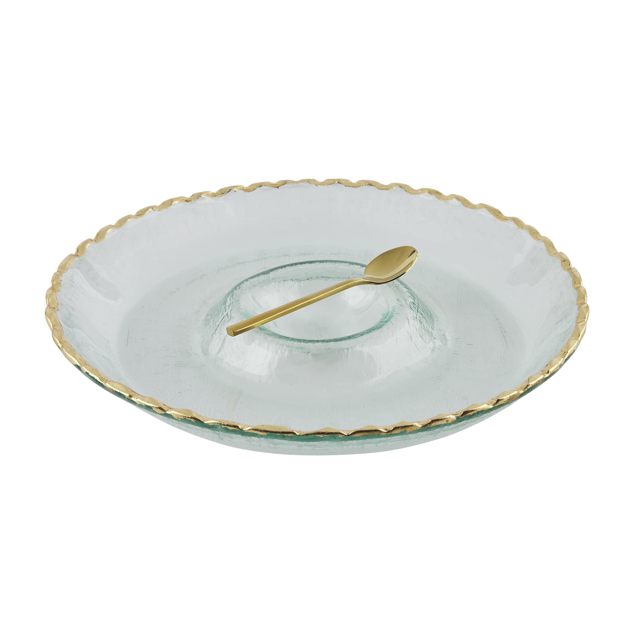 Mud Pie Glass Chip and Dip Set, Gold, 12.5" x 10.5"