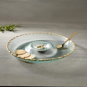 Mud Pie Glass Chip and Dip Set, Gold, 12.5" x 10.5"