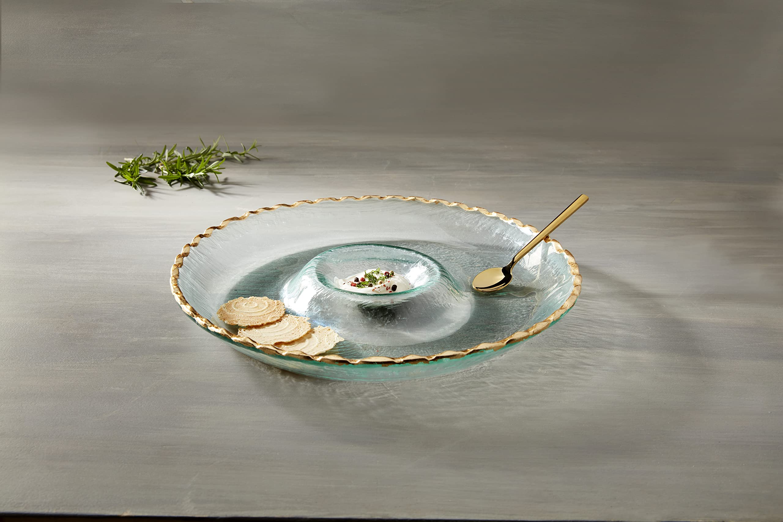 Mud Pie Glass Chip and Dip Set, Gold, 12.5" x 10.5"