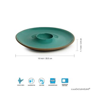 ExclusiveLane 'Earthen Turquoise' Hand Glazed Ceramic Chip and Dip Serving Platter with Dip Bowl for Parties, Salsa, Guacamole | Chip and Dip Platter for Appetizers, Hummus, Nacho (Microwave Safe)