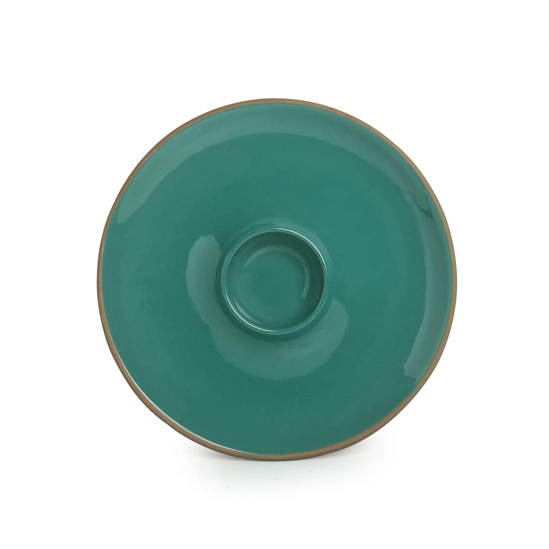 ExclusiveLane 'Earthen Turquoise' Hand Glazed Ceramic Chip and Dip Serving Platter with Dip Bowl for Parties, Salsa, Guacamole | Chip and Dip Platter for Appetizers, Hummus, Nacho (Microwave Safe)