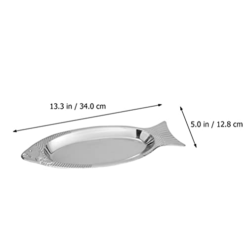 DOITOOL Meat Cutting Board 1Pcs Stainless Steel, Metal Oval Fish Serving Platter, Unique Design Serving Tray for Fish, Sushi, Fruit or Cheese, 34cm Fish Shaped Plate