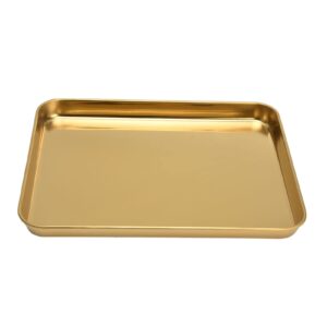 Stainless Steel Food Serving Tray, Rectangular Decorative Mirrored Serveware Platter Bottom Tray for Flat Bottom Plate Restaurant Home Golden Flat Gold