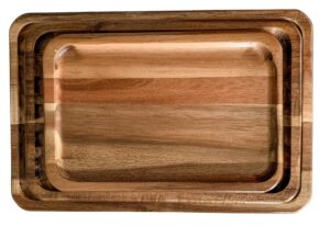 wooden platter, 100% handmade and natural acacia wood tray, wooden cheese plate, serving tray, dish set, rectangle (wood- medium)