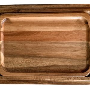 Wooden Platter, 100% Handmade and Natural Acacia Wood Tray, Wooden Cheese Plate, Serving Tray, Dish Set, Rectangle (Wood- Medium)