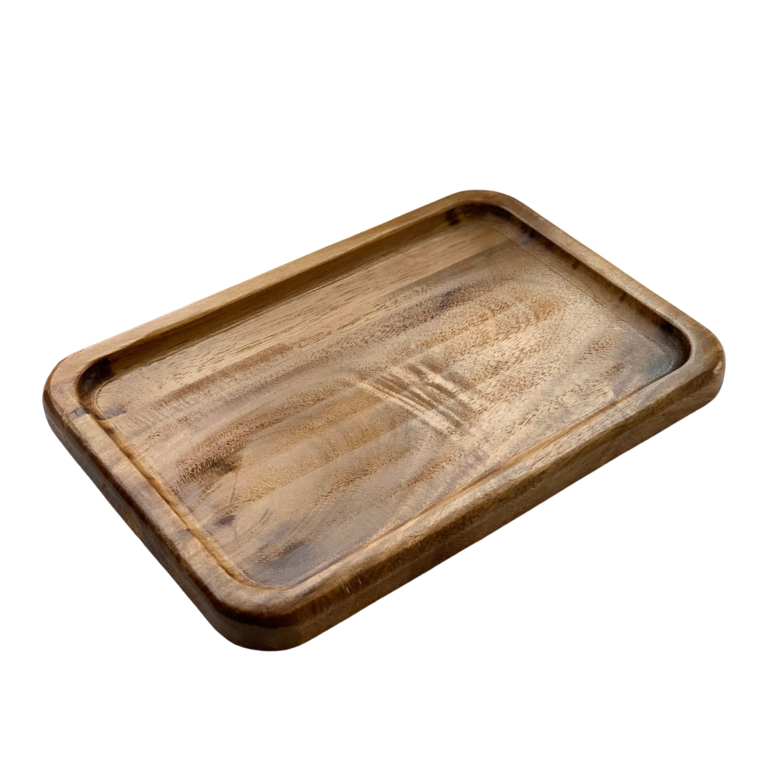 Wooden Platter, 100% Handmade and Natural Acacia Wood Tray, Wooden Cheese Plate, Serving Tray, Dish Set, Rectangle (Wood- Medium)