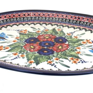 Blue Rose Polish Pottery Floral Butterfly Large Serving Platter