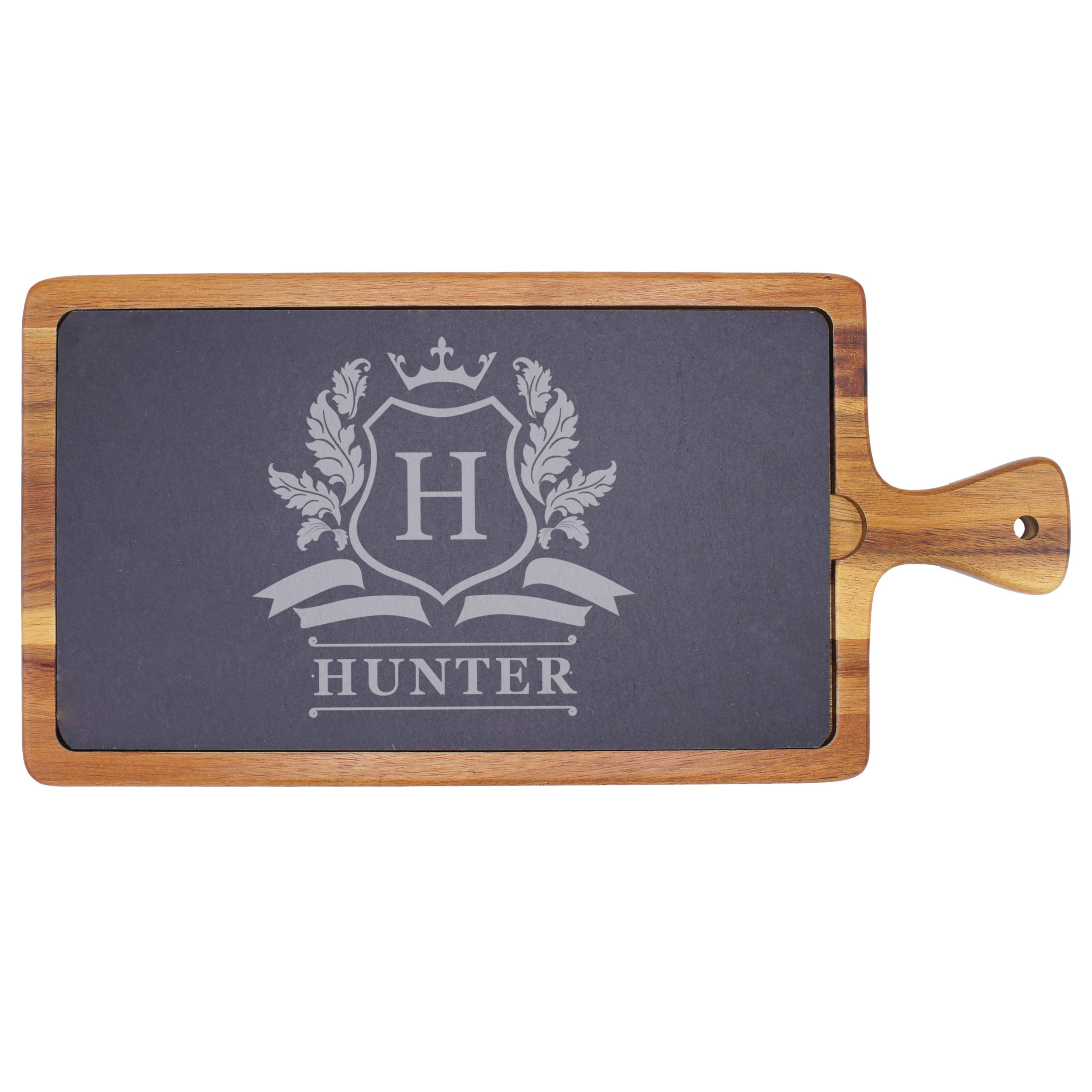 Personalized Acacia and Slate Charcuterie and Cheese Wood Serving Board (Rectangle Large - 16"x8")