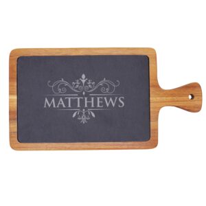 Personalized Acacia and Slate Charcuterie and Cheese Wood Serving Board (Rectangle Large - 16"x8")