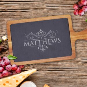 Personalized Acacia and Slate Charcuterie and Cheese Wood Serving Board (Rectangle Large - 16"x8")