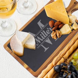 Personalized Acacia and Slate Charcuterie and Cheese Wood Serving Board (Rectangle Large - 16"x8")