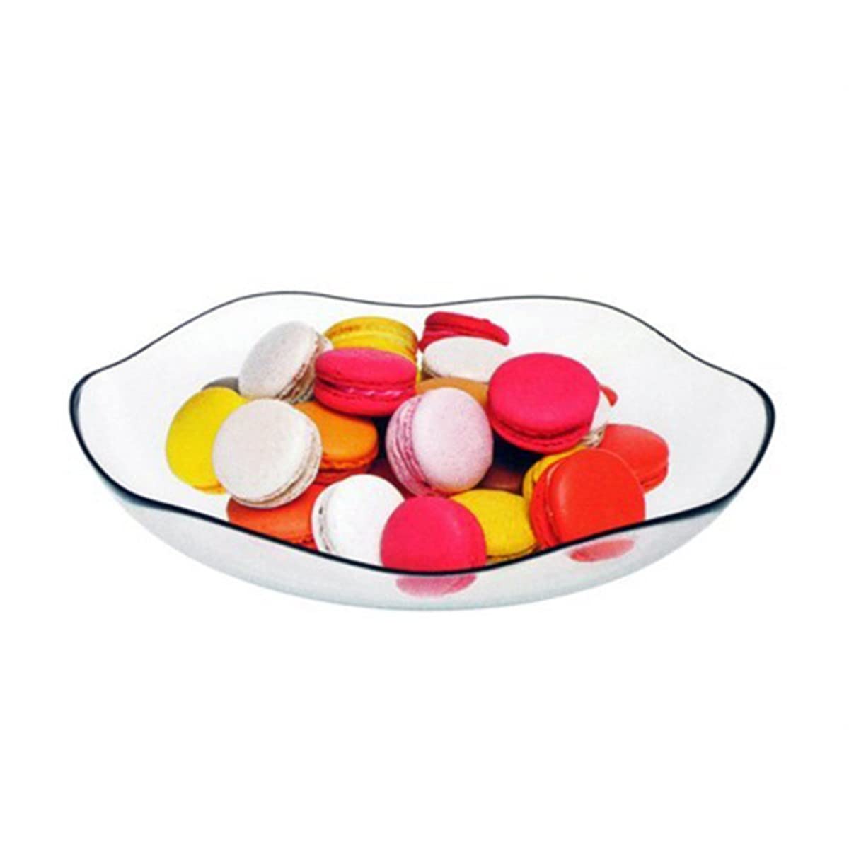 Biandeco Glass Round Platter Serving Tray - Wavy Edge Extra Large Charger Plate, 12 inch Diameter, Extra Resistant Centerpiece Dinnerware, Fruit, Dessert, Salad, Appetizer Plate