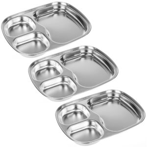stainless steel divided plates tray, 3 section, small size compact serving platter snack treat (3, 3 section)