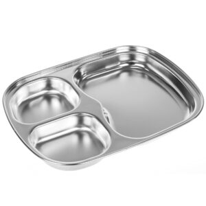 Stainless Steel Divided Plates Tray, 3 Section, Small Size Compact Serving Platter Snack Treat (3, 3 Section)