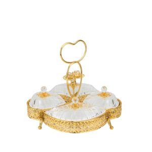 sectional serving tray w/ 4 removable ceramic dish dip bowls - dessert snack cheese platter filigree gold frame w/ jeweled accents