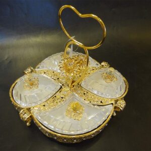 Sectional Serving Tray w/ 4 Removable Ceramic Dish Dip Bowls - Dessert Snack Cheese Platter Filigree Gold Frame w/ Jeweled Accents