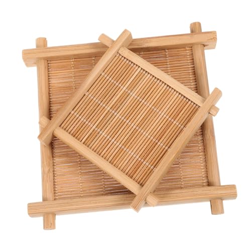 BESTOYARD 2pcs Bamboo Mat Coffee Serving Tray Decorative Coaster Bamboo Tea Serving Tray Decorative Serving Tray Anti Embellishments for Crafting Bamboo Cup Pad Office Breakfast Plate Wooden