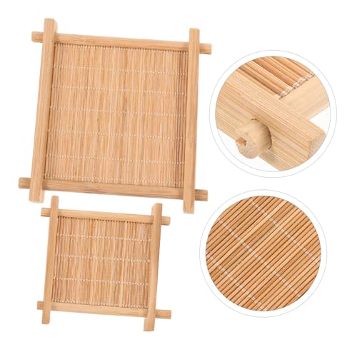 BESTOYARD 2pcs Bamboo Mat Coffee Serving Tray Decorative Coaster Bamboo Tea Serving Tray Decorative Serving Tray Anti Embellishments for Crafting Bamboo Cup Pad Office Breakfast Plate Wooden