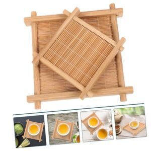 BESTOYARD 2pcs Bamboo Mat Coffee Serving Tray Decorative Coaster Bamboo Tea Serving Tray Decorative Serving Tray Anti Embellishments for Crafting Bamboo Cup Pad Office Breakfast Plate Wooden