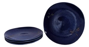 ebros made in japan pack of 4 midnight blue tombo dragonfly ceramic porcelain dinner plates dishes for salads pasta noodles stir fry main course entrée dining dinnerware serving platters