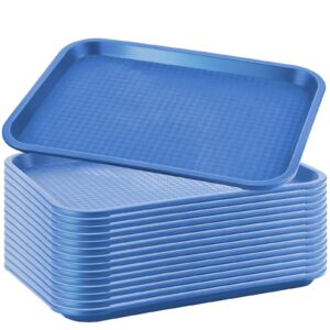 mahiong 15 pack 14 x 10 inch blue large fast food tray, rectangular plastic cafeteria trays restaurant serving trays, school lunch trays