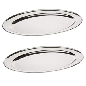 truecraftware set of 2 stainless steel 24” oval platter- serving platters for appetizer snack fruit cup cake server tray display serving dishes for entertaining