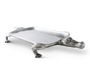 arthur court designs aluminum alligator figural platter food serving tray florida gator theme metal artisan quality hand polished tarnish-free 21 inch x 11 inch