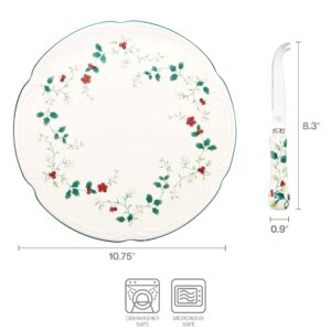 Pfaltzgraff Winterberry Platter Tray with Cheese Knife, 10.75 Inch, Multicolored