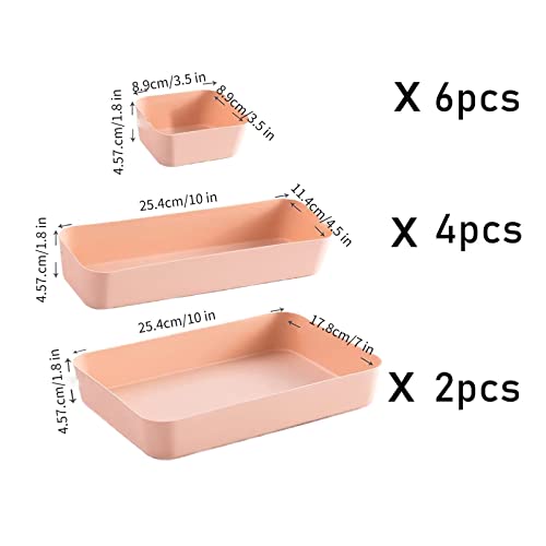 Thinkspace Beauty 12 Pieces Plastic Desk Drawer Organizer and Storage, Vanity Organizers Bins Trays Set Dividers for Makeup Office Bathroom Dresser Kitchen, Pink (39289)