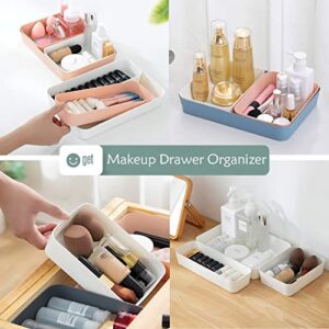 Thinkspace Beauty 12 Pieces Plastic Desk Drawer Organizer and Storage, Vanity Organizers Bins Trays Set Dividers for Makeup Office Bathroom Dresser Kitchen, Pink (39289)