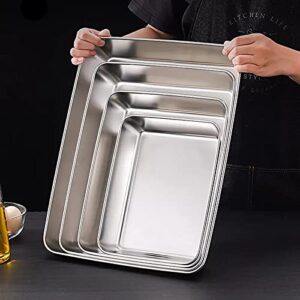 stainless steel rectangular food trays barbecue fruit bread storage plate kitchen steamed deep pans dish bakeware baking tools (26x20x5cm)