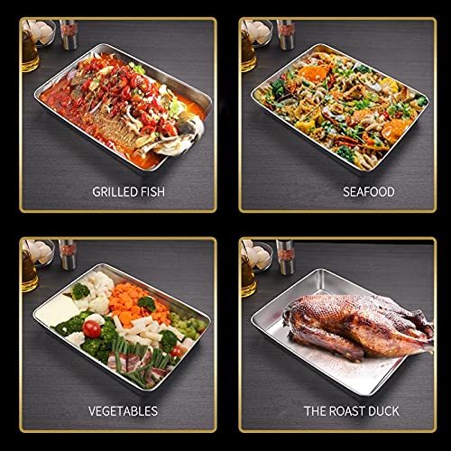 Stainless Steel Rectangular Food Trays Barbecue Fruit Bread Storage Plate Kitchen Steamed Deep Pans Dish Bakeware Baking Tools (26x20x5cm)