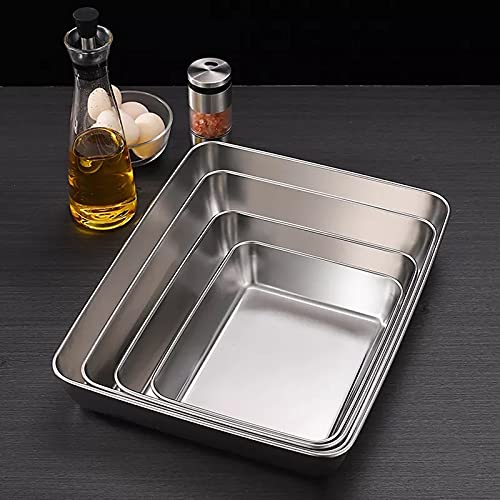 Stainless Steel Rectangular Food Trays Barbecue Fruit Bread Storage Plate Kitchen Steamed Deep Pans Dish Bakeware Baking Tools (26x20x5cm)
