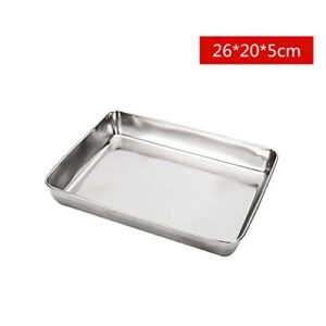 Stainless Steel Rectangular Food Trays Barbecue Fruit Bread Storage Plate Kitchen Steamed Deep Pans Dish Bakeware Baking Tools (26x20x5cm)