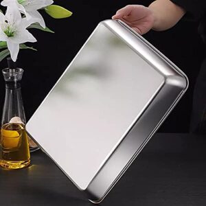 Stainless Steel Rectangular Food Trays Barbecue Fruit Bread Storage Plate Kitchen Steamed Deep Pans Dish Bakeware Baking Tools (26x20x5cm)