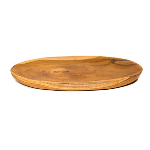 Rainforest Bowls Set of 2 Medium Oval Javanese Teak Wood Plates- 9"x6"- Perfect for Everyday Use- Hot & Cold Friendly, Ultra-Durable, Premium Wooden Plates- Handcrafted by Indonesian Artisans