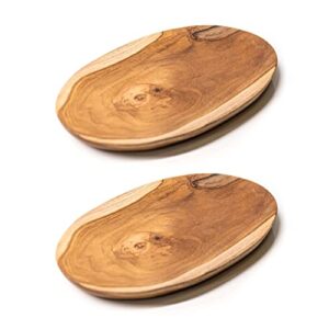 rainforest bowls set of 2 medium oval javanese teak wood plates- 9"x6"- perfect for everyday use- hot & cold friendly, ultra-durable, premium wooden plates- handcrafted by indonesian artisans